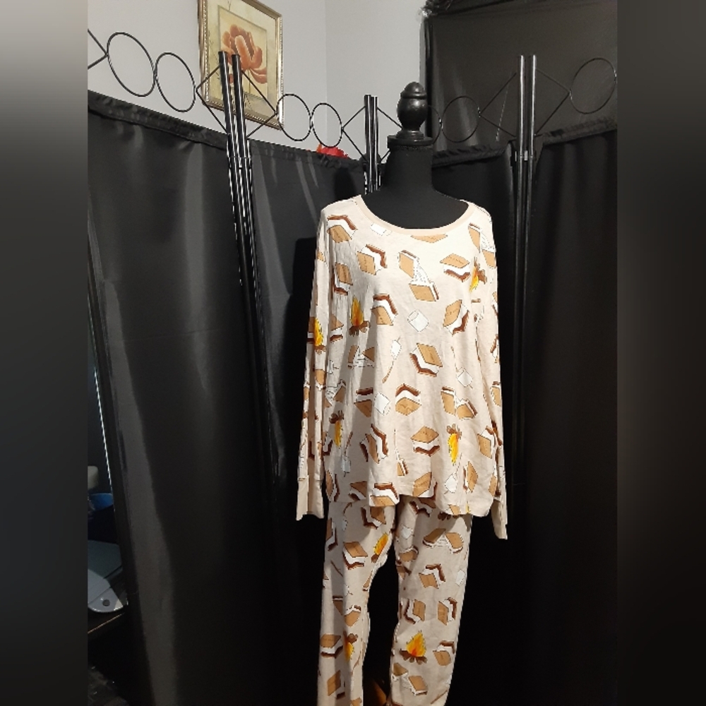 Old Navy NWT Women's Marshmellows Pajama Set in Cream Orange Brown XXL Cozy